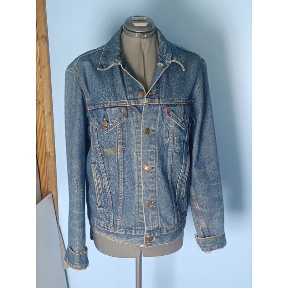 Levi's Other - Vintage Levi Strauss 90's Dark Blue Jean Jacket Coat Button Size 40L Rider/Biker